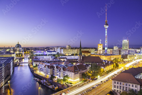Berlin city skyline at sunset  