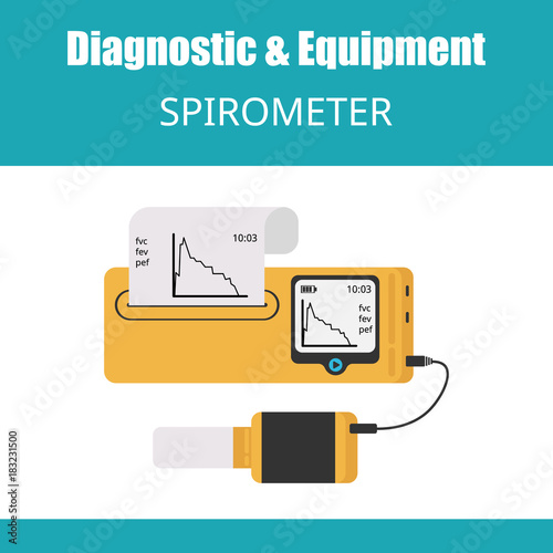Spirometer medical equipment. The device determines the volume of the lungs. Vector flat icon.
