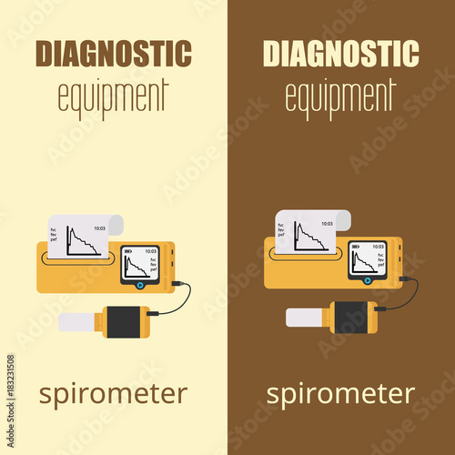 Spirometer medical equipment. The device determines the volume of the lungs. Vector flat icon.