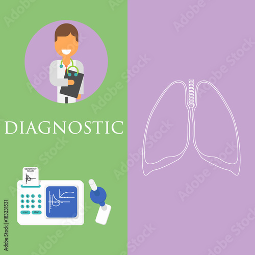 Spirometer medical equipment. The device determines the volume of the lungs. Vector flat icon.