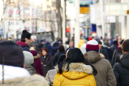 Crowd of people walking down the shopping street in Vienna, Austria 