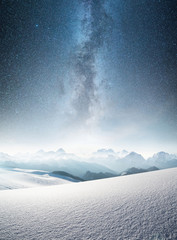 Mountain in the winter at the night time. Natural landscape in the winter time
