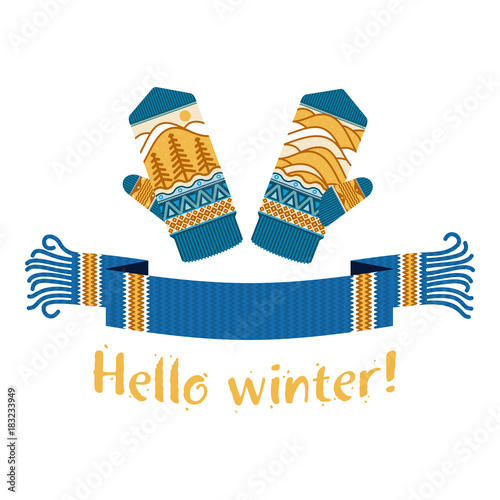 knitted winter scarf and mitten