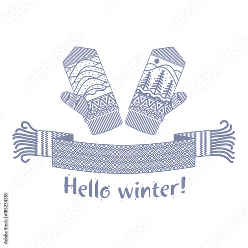 knitted winter scarf and mitten