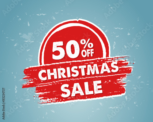 50 percent off christmas sale in red drawn banner, vector