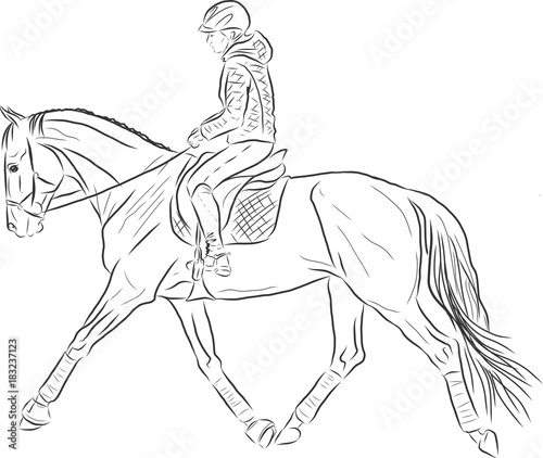 Sketch of a woman riding on a horse.