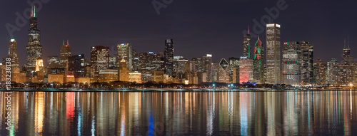 Chicago Christmas Skyline Lights Panorama