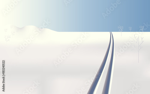 Winter landscape frozen ski tracks, vector