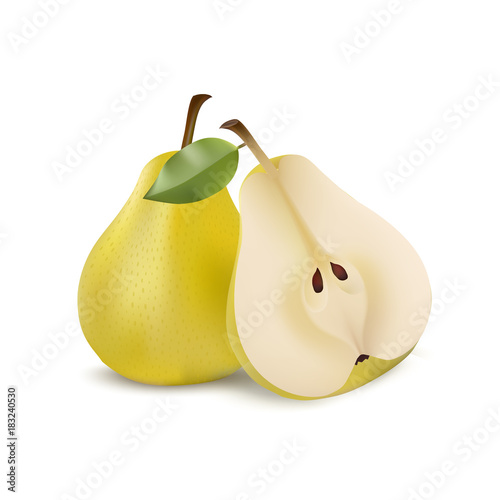 Two yellow pears in modern realistic style isolated on white background