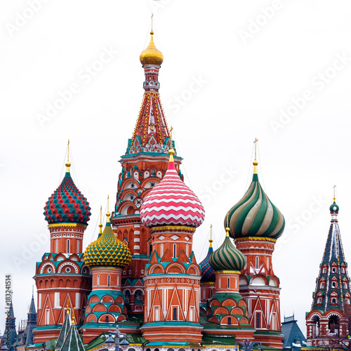 St. Basil's Cathedral in Moscow, Russia. Winter, white sky background photo