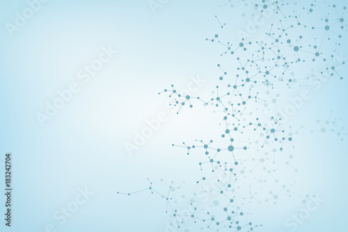 Abstract molecule background, genetic and chemical compounds, connected lines with dots, medical, technological and scientific concept, illustration.