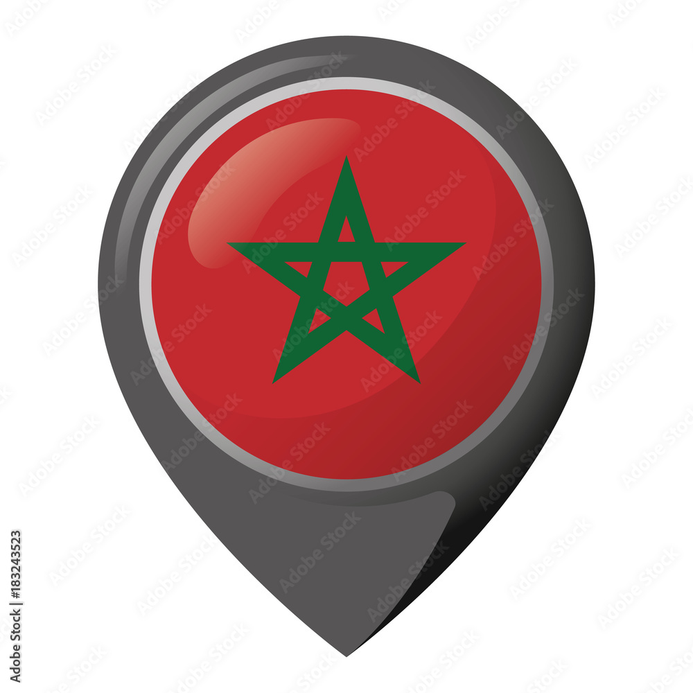 Icon representing location pin with the flag of Morocco. Ideal for catalogs of institutional materials and geography Icon representing location pin with the flag of Morocco. Ideal for catalogs of institutional materials and geography
