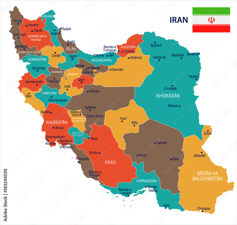 Iran - map and flag Detailed Vector Illustration