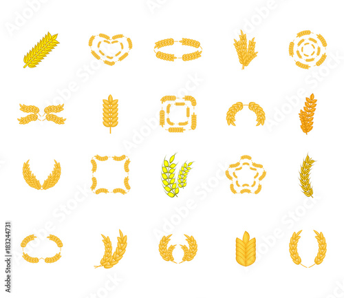 Wheat icon set, cartoon style
