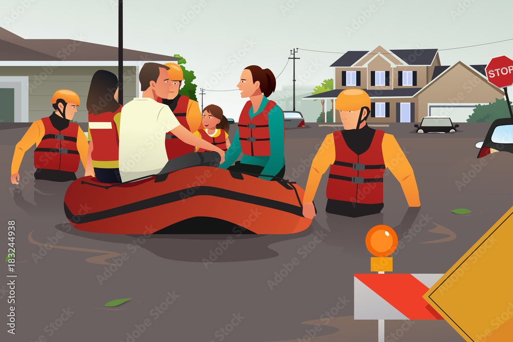 Obraz premium Rescue team helping people during flooding