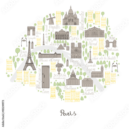 Map of Paris. Vector sketch illustration