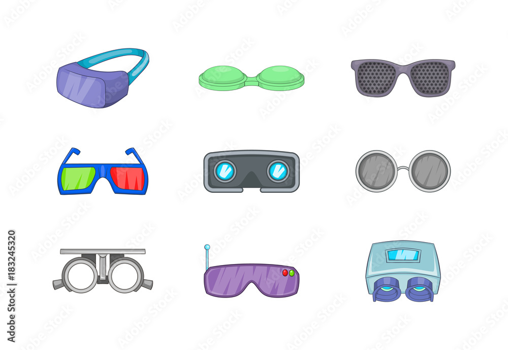 Glasses icon set, cartoon style Glasses icon set, cartoon style