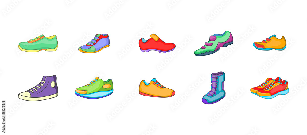 Sport shoes icon set, cartoon style Sport shoes icon set, cartoon style