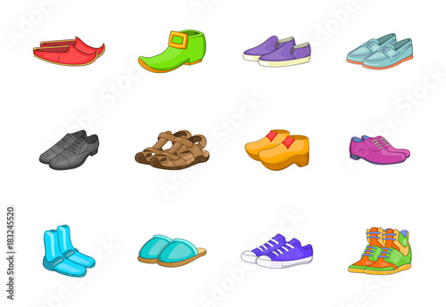Shoes icon set, cartoon style