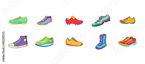 Sport shoes icon set, cartoon style