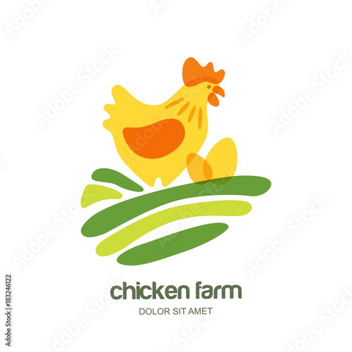 Chicken farm vector logo emblem design. Concept for farming food industry, agriculture, poultry business, packages.