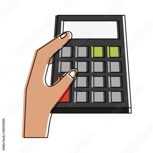 Hand holding a calculator icon vector illustration graphic design
