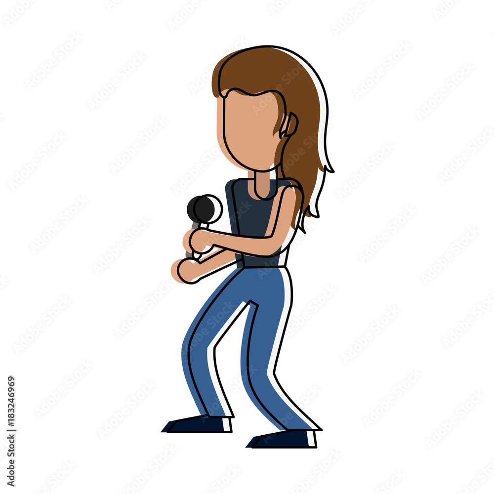 Young woman happy in karaoke cartoon icon vector illustration graphic design Young woman happy in karaoke cartoon icon vector illustration graphic design