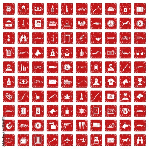 100 smuggling icons set grunge red