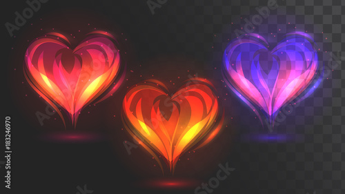 Vector glowing hearts
