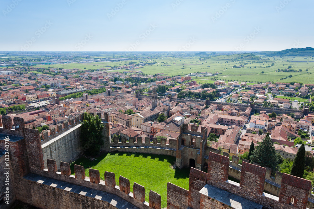 Soave town aerial view.Italian landscape