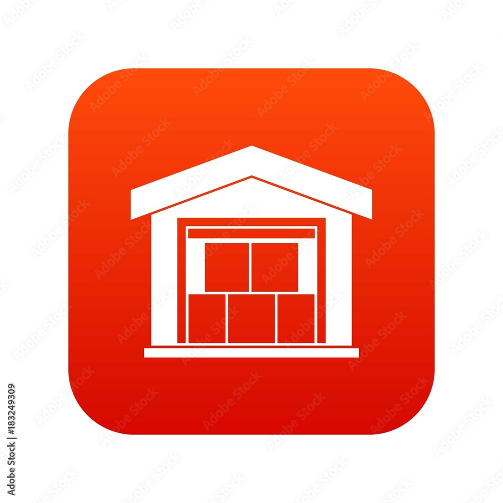 Warehouse building icon digital red Warehouse building icon digital red