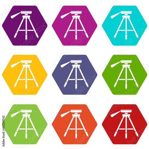 Tripod icon set color hexahedron