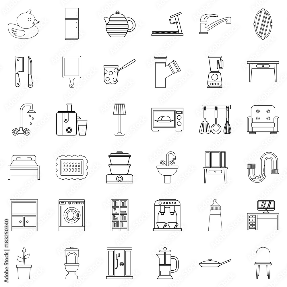 Decoration icons set, outline style