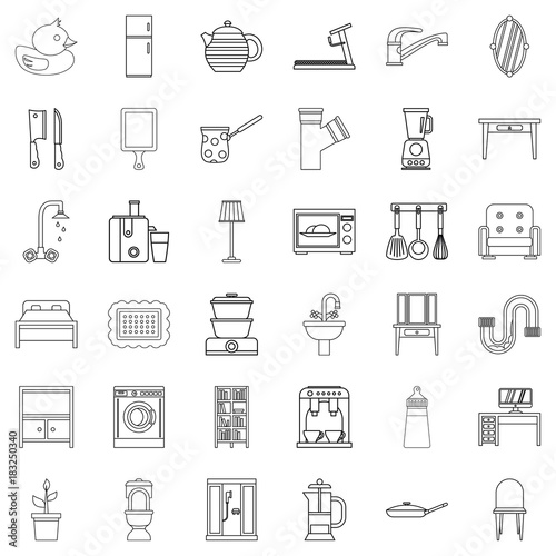 Decoration icons set, outline style