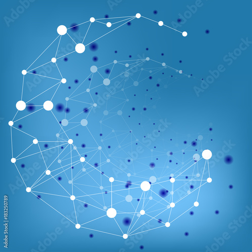 Scientific futuristic background with abstract molecular structure over blue.