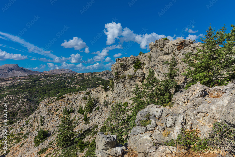 Stony landscape of  the Tsambika mountain on the Rhodes Island, Greece