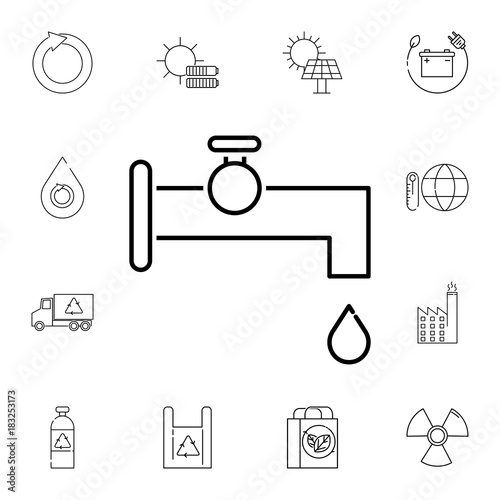 Eco Dripping tap with drop icon. Set of ecology sign icons. Signs, outline eco collection, simple thin line icons for websites, web design, mobile app, info graphics