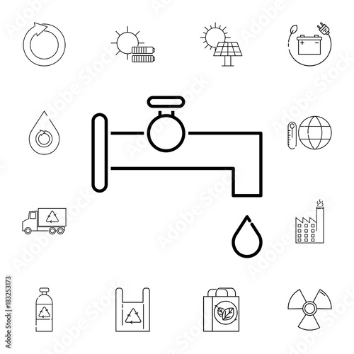 Eco Dripping tap with drop icon. Set of ecology sign icons. Signs, outline eco collection, simple thin line icons for websites, web design, mobile app, info graphics © gunayaliyeva