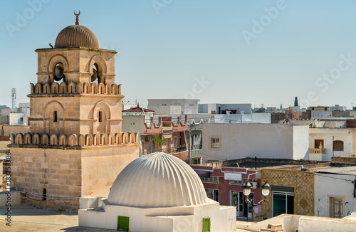 View of El Jem city from the Roman amphitheater, Tunisia. photo