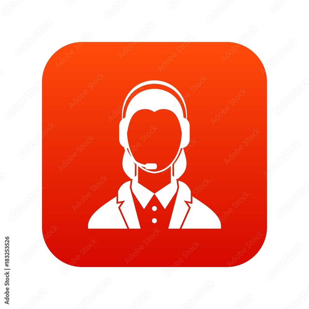 Support phone operator in headset icon digital red Support phone operator in headset icon digital red