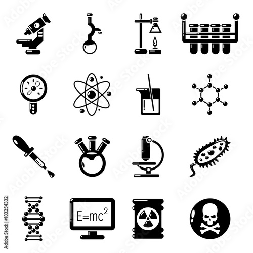 Chemistry laboratory icons set, simple style
