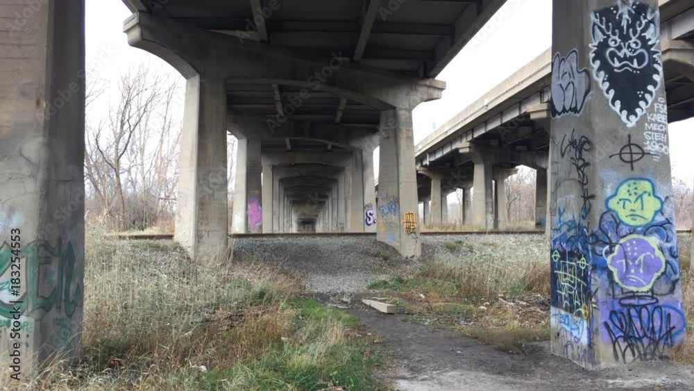 Homeless and lonely shelter under city bridge Homeless and lonely shelter under city bridge