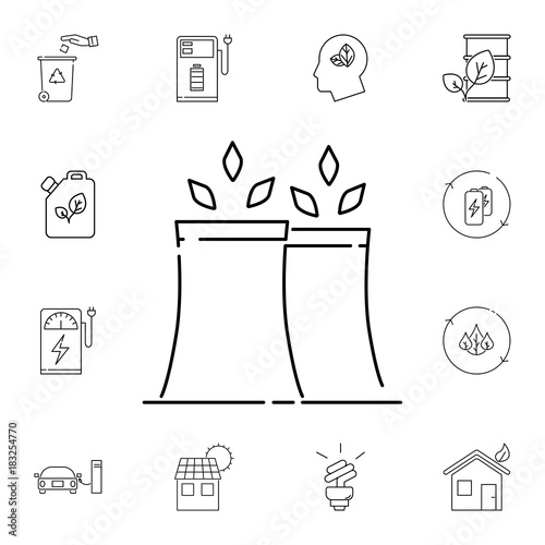 Nuclear plant with leaves icon. Set of ecology sign icons. Signs, outline eco collection, simple thin line icons for websites, web design, mobile app, info graphics