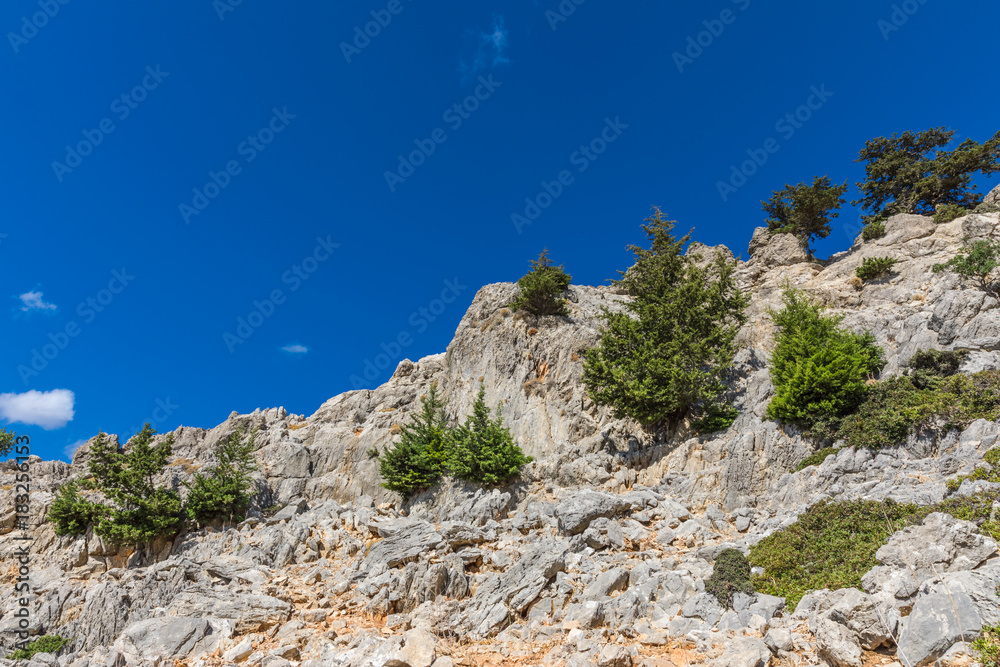 Stony landscape of  the Tsambika mountain on the Rhodes Island, Greece