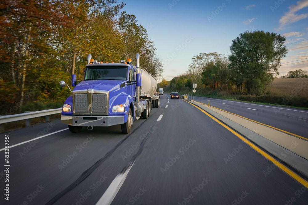 Fuel tanker truck 18 wheeler on highway