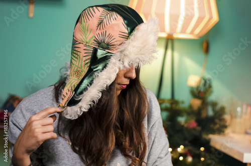 Woman with fashionable winter hat