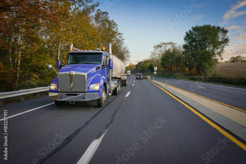 Fuel tanker truck 18 wheeler on highway