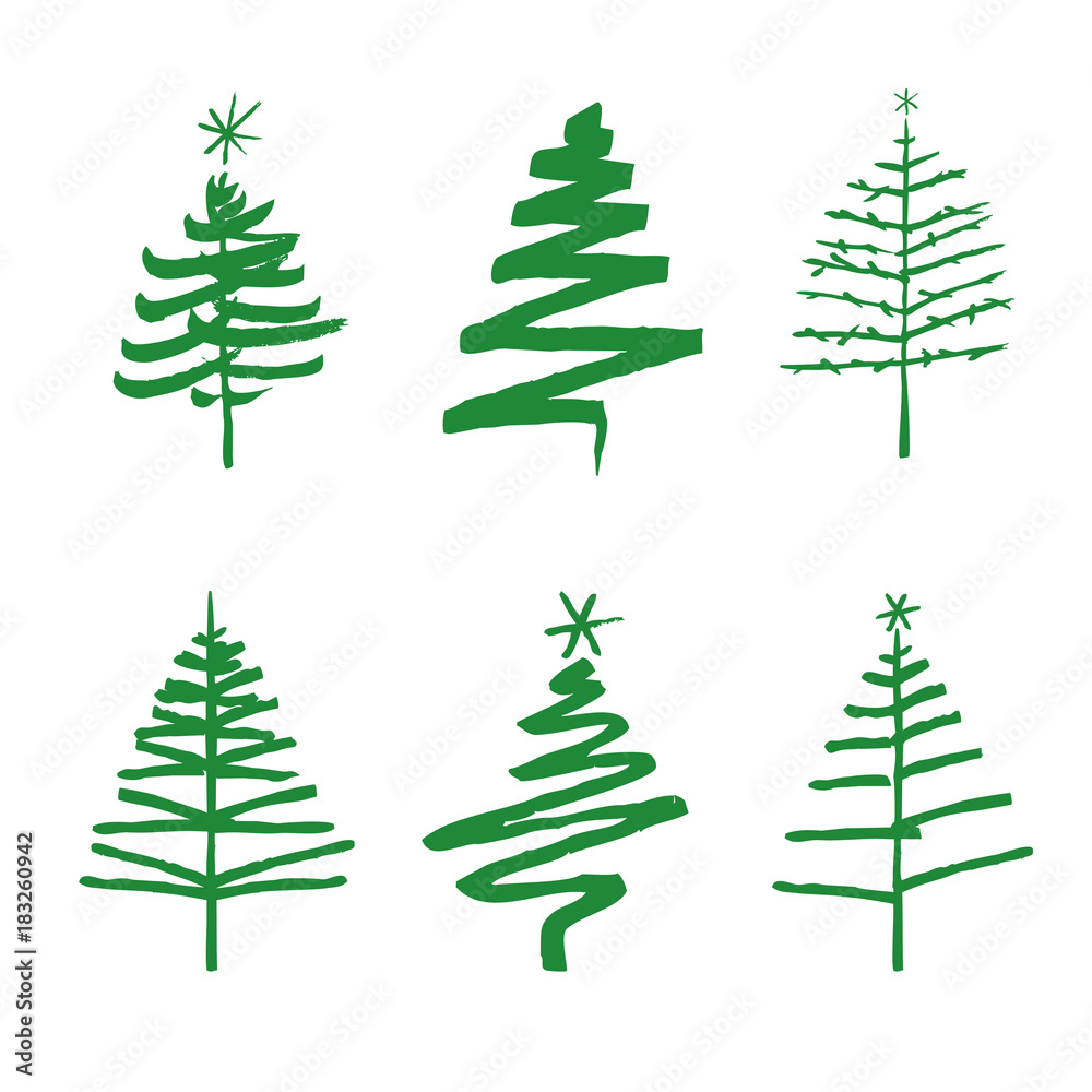 Set of green Christmas Trees. Drawing Vector illustration. Stock Vector ...