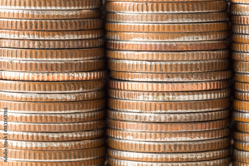 background business concept thai coin stack, copper thai coin background business concept thai coin stack, copper thai coin