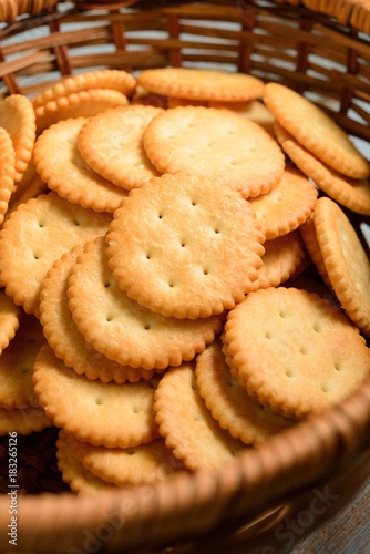 Crackers in wooden basket